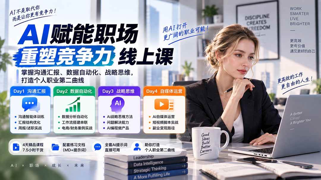（20531期）AI职场提效与第二曲线实战课-无水印：学习沟通汇报、数据工作流和战略思维，掌握AI编程做产品及自媒体运营方法-离锋创库