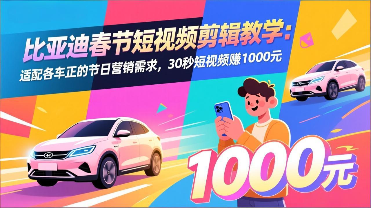 比亚迪春节短视频剪辑教学：适配各车企的节日营销需求，30秒短视频赚1000元-离锋创库