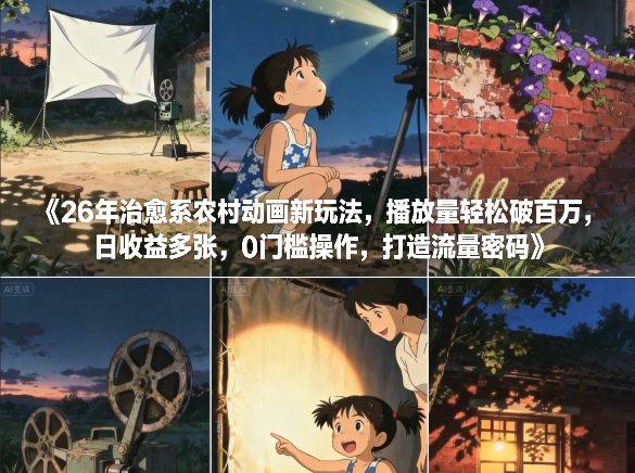 26年治愈系农村动画新玩法，播放量轻松破百万，日收益多张，0门槛操作，打造流量密码-离锋创库