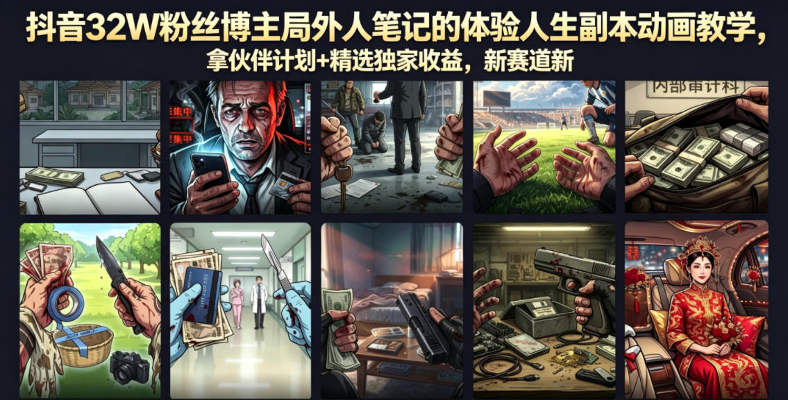 【精】抖音32W粉丝博主局外人笔记的体验人生副本动画教学,拿伙伴计划+精选独家收益,新赛道新涨粉快(录制版) 【精】抖音32W粉丝博主局外人笔记的体验人生副本动画教学,拿伙伴计划+精选独家收益,新赛道新涨粉快(录制版)