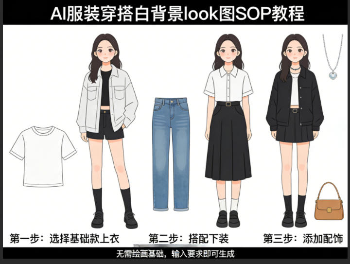 AI服装穿搭白背景look图SOP教程,不用会画画,提几句具体要求,AI就能还你一个奇迹-离锋创库