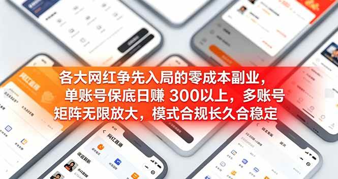（19092期）各大网红争先入局的零成本副业，单账号日赚 300 以上，多号矩阵可放大，模式合规长久稳定！-离锋创库