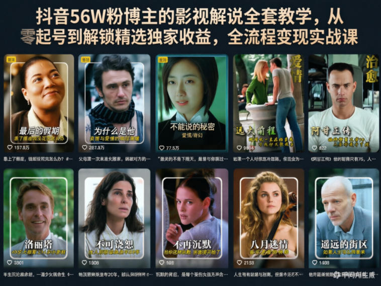 【精】抖音56W粉博主的影视解说全套教学,从零起号到解锁精选独家收益,全流程变现实战课 【精】抖音56W粉博主的影视解说全套教学,从零起号到解锁精选独家收益,全流程变现实战课