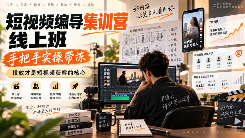 【精】短视频编导集训营线上班,手把手实操带冻,投放才是短视频获客的核心 【精】短视频编导集训营线上班,手把手实操带冻,投放才是短视频获客的核心