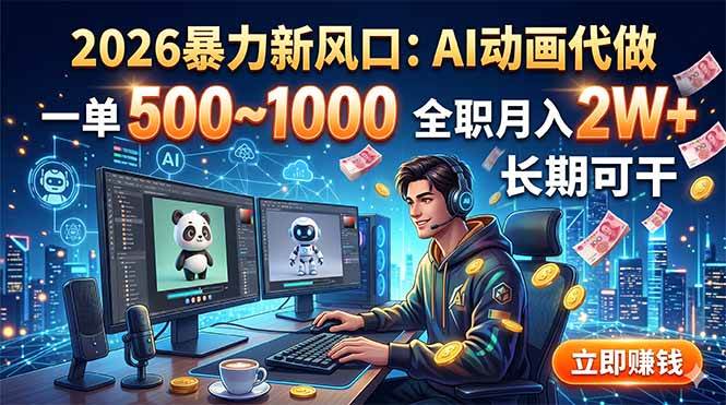 (18993期)2026暴力新风口:AI动画代做,一单500~1000,全职月入2W+,长期可干 (18993期)2026暴力新风口:AI动画代做,一单500~1000,全职月入2W+,长期可干