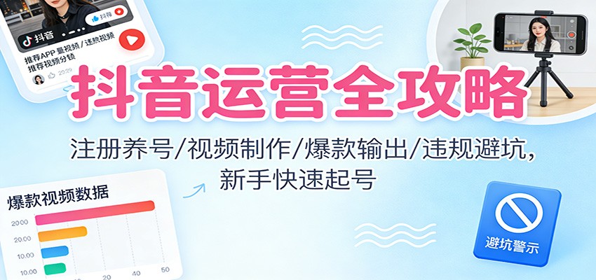 抖音运营全攻略：注册养号/视频制作/爆款输出/违规避坑，新手快速起号-离锋创库
