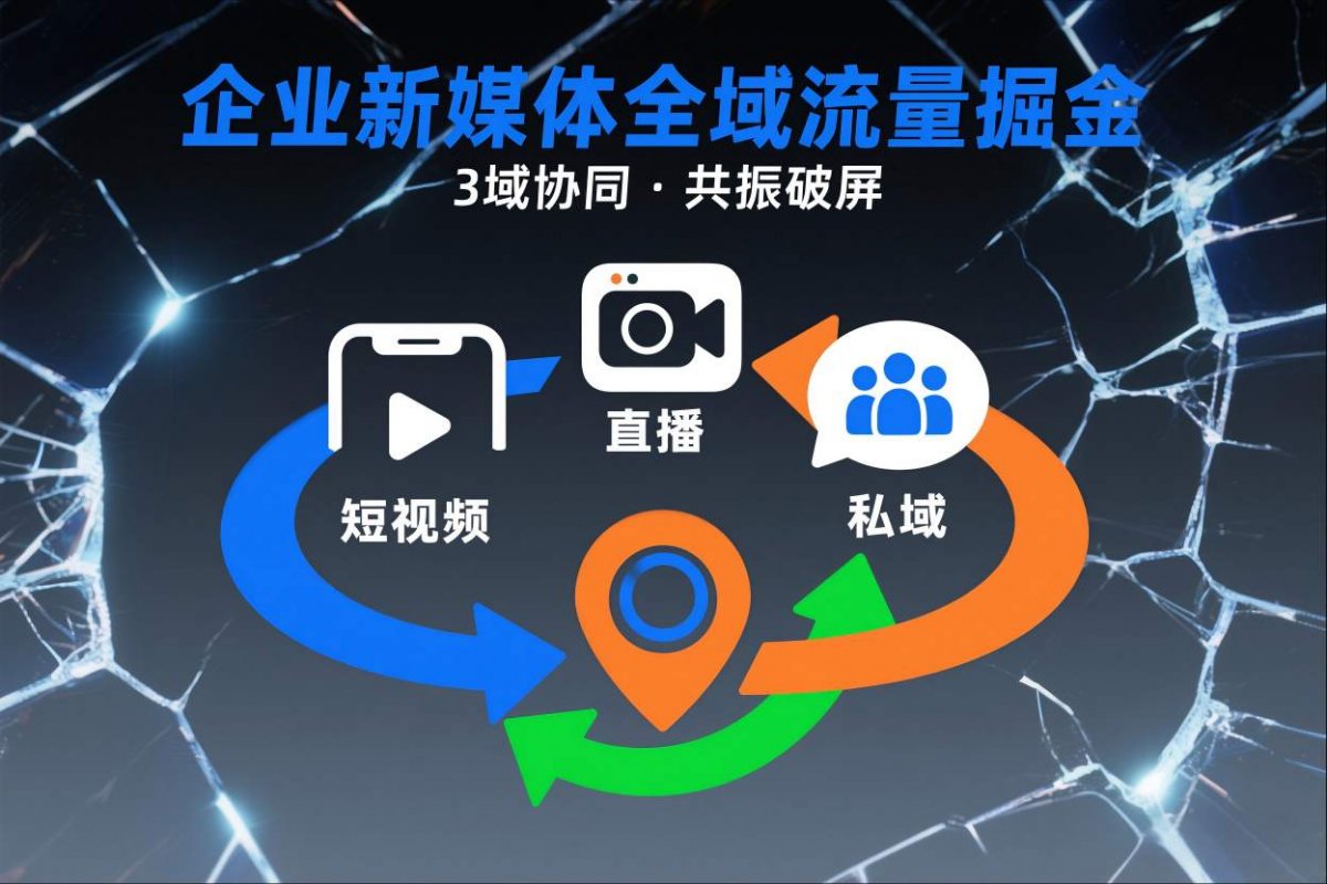 短视频全域商业模式，企业新媒体全域流量掘金，3域协同，共振破屏，短视频-直播-私域-地域-离锋创库