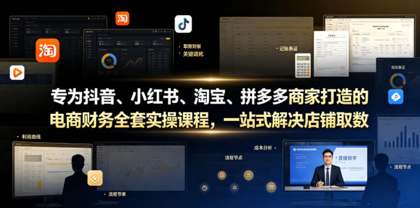 专为抖音、小红书、淘宝、拼多多商家打造的电商财务全套实操课程，一站式解决店铺取数、记账、报税全流程难题-离锋创库