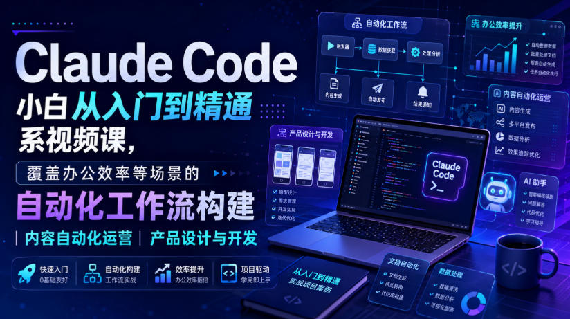 Claude Code小白从入门到精通系视频课，覆盖办公效率等场景的自动化工作流构建|内容自动化运营|产品设计与开发-离锋创库