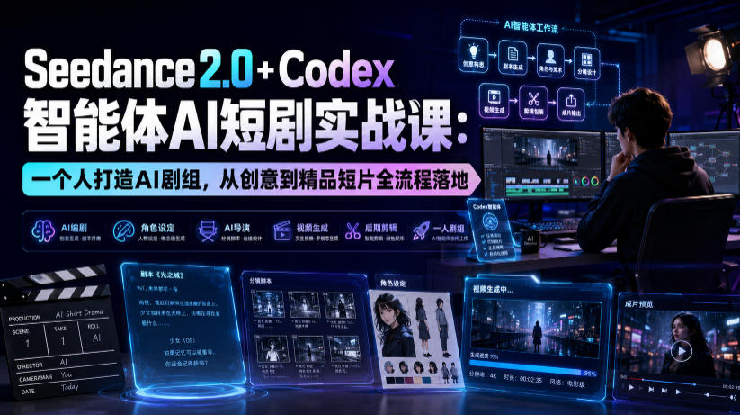 Seedance2.0+Codex智能体AI短剧实战课：一个人打造AI剧组，从创意到精品短片全流程-离锋创库