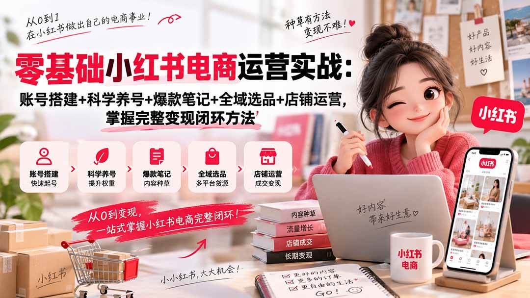 （20467期）零基础小红书电商运营实战：账号搭建+科学养号+爆款笔记+全域选品+店铺运营，掌握完整变现闭环方法-离锋创库