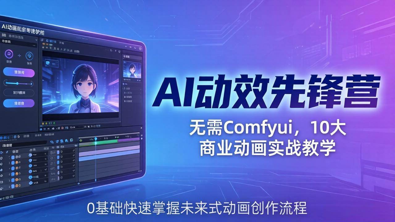 （18077期）AI 动效先锋营：无需Comfyui，10大商业动画实战教学，0基础快速掌握未来式动画创作流程-离锋创库