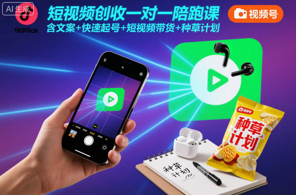 短视频创收一对一陪跑课,含文案+快速起号+短视频带货+种草计划-离锋创库