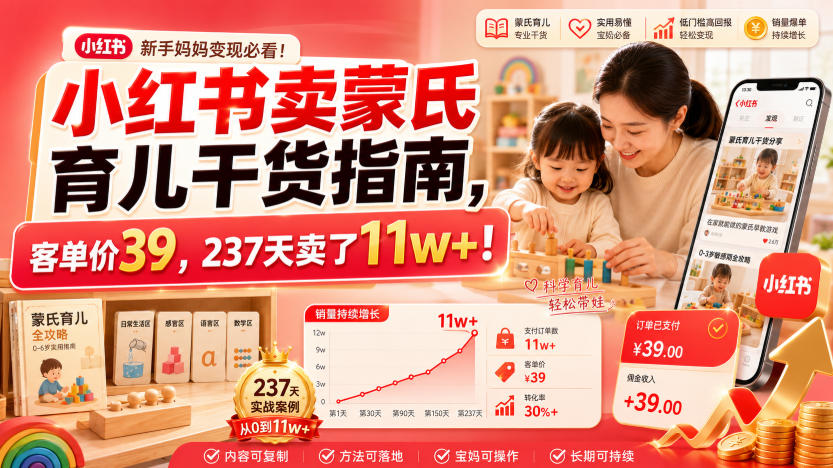 小红书卖蒙氏育儿干货指南，客单价39，237天卖了11w+！-离锋创库