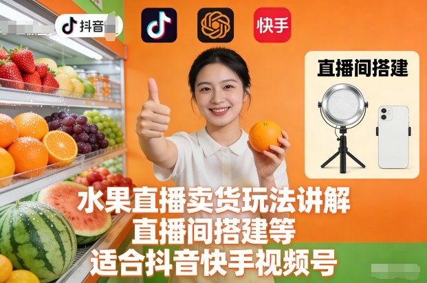 水果直播卖货玩法讲解、直播间搭建等,适合抖音快手视频号-离锋创库