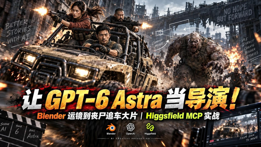让GPT-6 Astra当导演!Blender运镜到丧尸追车大片|Higgsfield MCP实战-离锋创库
