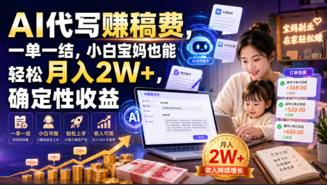 AI代写賺稿费，一单一结，小白宝妈也能轻松月入2W+，确定性收益【揭秘】-离锋创库