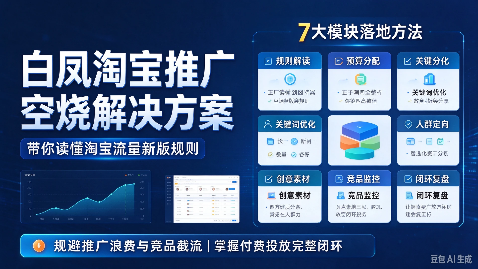 白凤淘宝推广空烧解决方案,带你读懂淘宝流量新版规则,掌握7大模块落地方法,学会规避推广浪费与竞品截流,适合淘宝商家优化付费投放的完整闭环-离锋创库