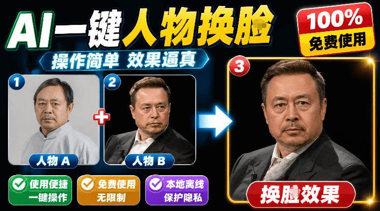 （19012期）纯离线本地运行！AI一键人物lian部替换软件，支持图片换lian，效果逼真，最便捷换lian工具FaceSwap-离锋创库