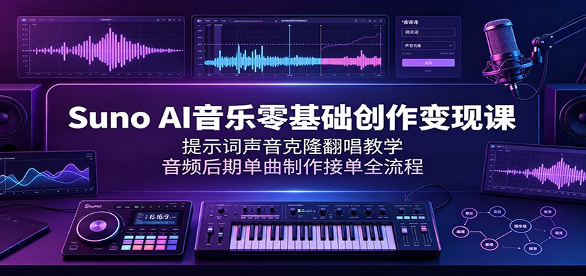 Suno AI音乐零基础创作变现课:提示词声音克隆翻唱教学,音频后期单曲制作接单全流程-离锋创库