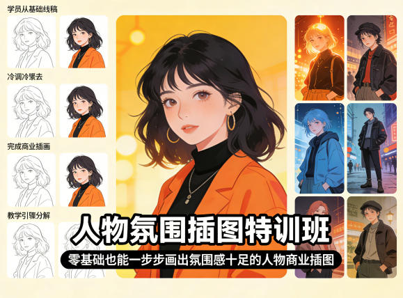 人物氛围插图特训班,零基础也能一步步画出氛围感十足的人物商业插图-离锋创库