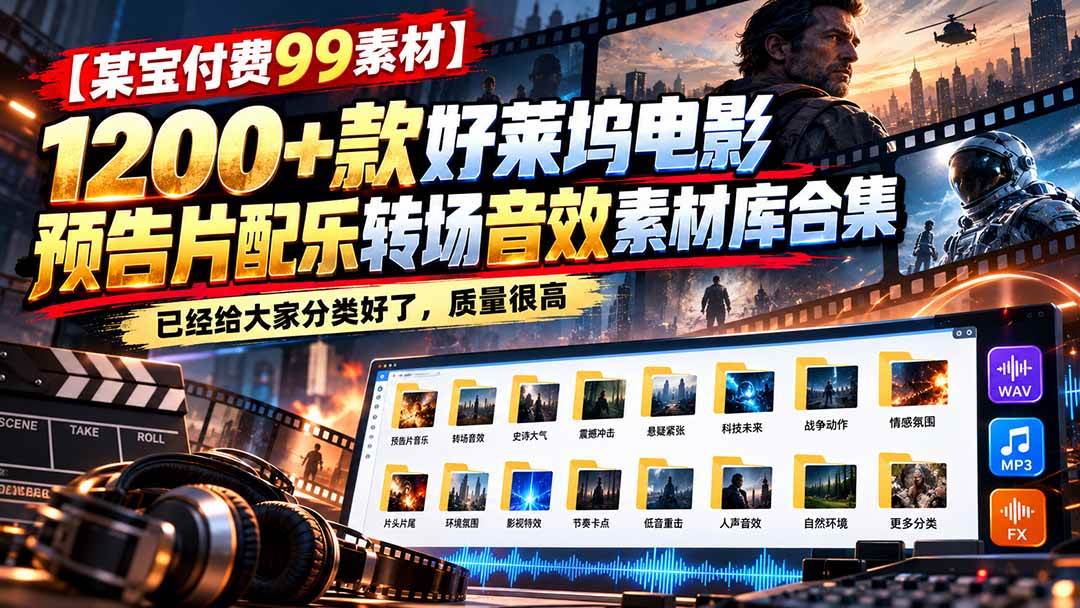 (20797期)【某宝付费99素材】1200+款好莱坞电影预告片配乐转场音效素材库合集-离锋创库