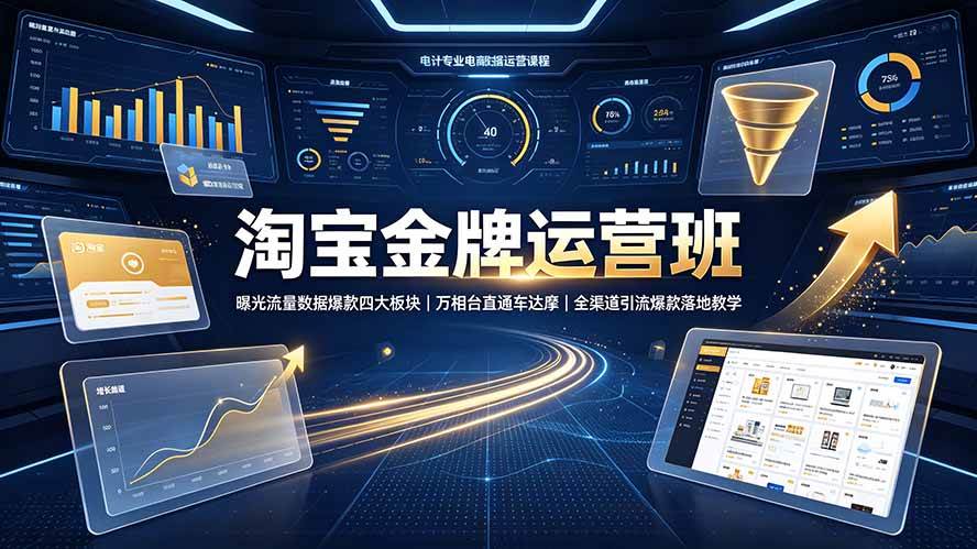 (19434期)淘宝金牌运营班-7月:曝光流量数据爆款四大板块|万相台直通车达摩|全渠道引流爆款落地教学-离锋创库