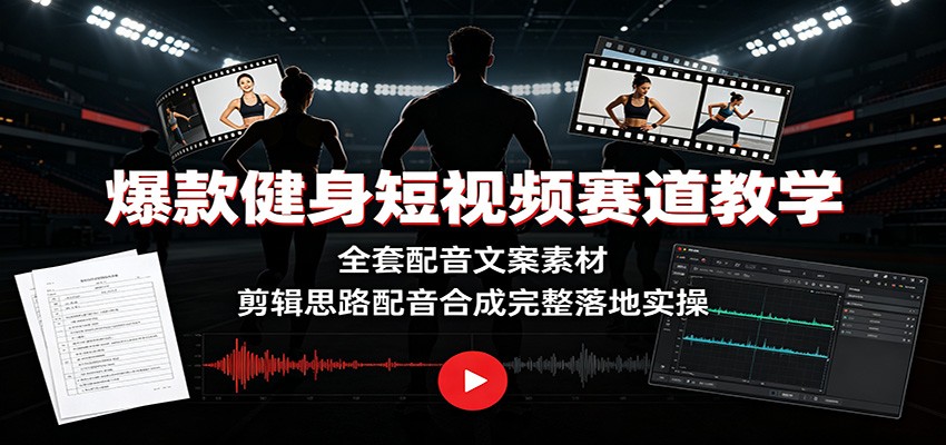 爆款健身短视频赛道教学：全套配音文案素材，剪辑思路配音合成完整落地实操-离锋创库