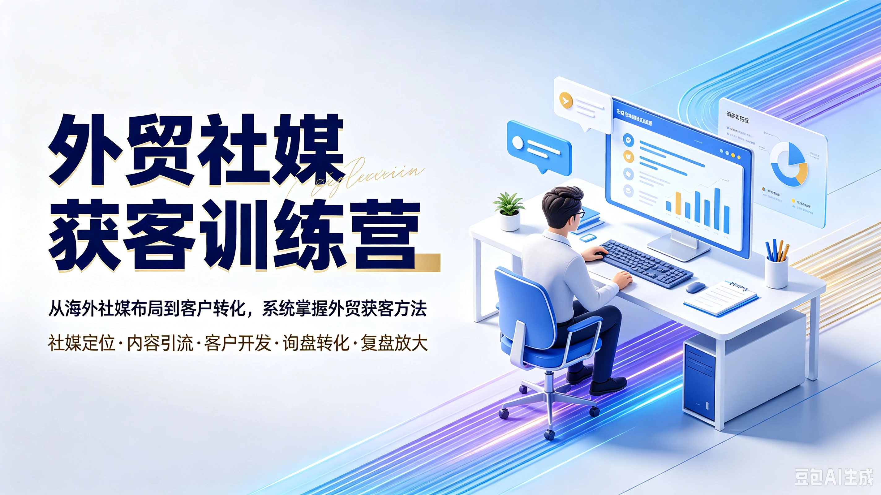 【精】外贸社媒获客训练营，从海外社媒布局到客户转化，系统掌握外贸获客方法，社媒定位、内容引流、客户开发、询盘转化、复盘放大-离锋创库