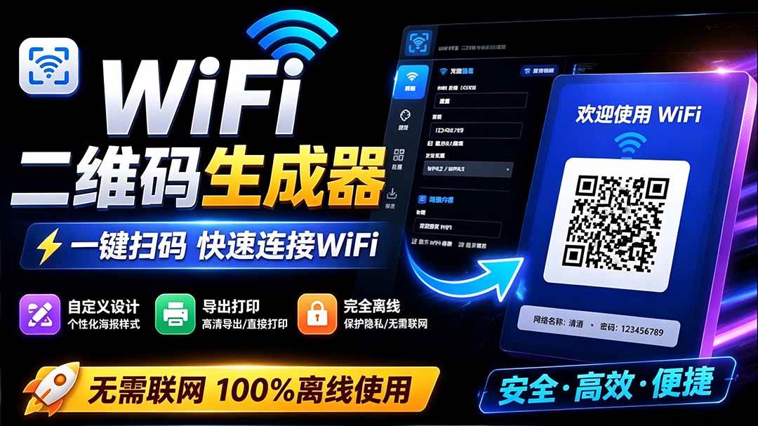 （19566期）完全离线使用！WiFi二维码生成器，一键扫码快速连接WiFi，支持自定义风格导出 WiFi二维码生成器-离锋创库