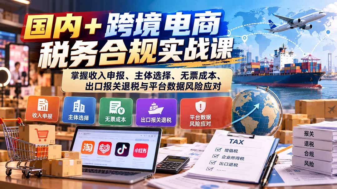 （20686期）国内+跨境电商税务合规实战课：掌握收入申报、主体选择、无票成本、出口报关退税与平台数据风险应对-离锋创库