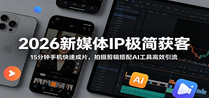 2026新媒体IP极简获客：15分钟手机快速成片，拍摄剪辑搭配AI工具高效引流-离锋创库