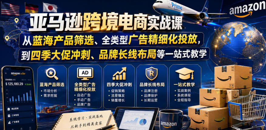 亚马逊跨境电商实战课，从蓝海产品筛选、全类型广告精细化投放，到四季大促冲刺、品牌长线布局等一站式教学（更新8月）-离锋创库