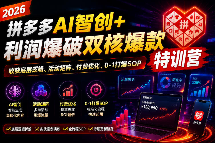 2026拼多多AI智创+利润爆破双核爆款特训营，收获底层逻辑、活动矩阵、付费优化、0-1打爆SOP（更新0810）-离锋创库