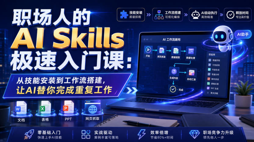 职场人的AI Skills极速入门课：从技能安装到工作流搭建，让AI替你完成重复工作-离锋创库