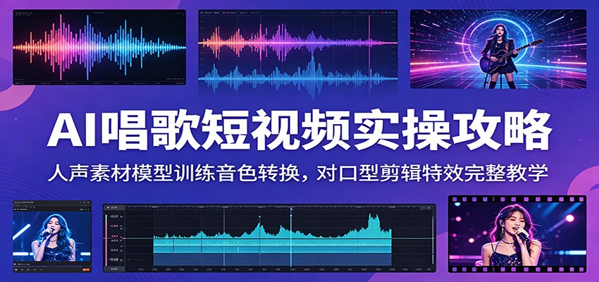 AI唱歌短视频实操攻略：人声素材模型训练音色转换，对口型剪辑特效完整教学-离锋创库