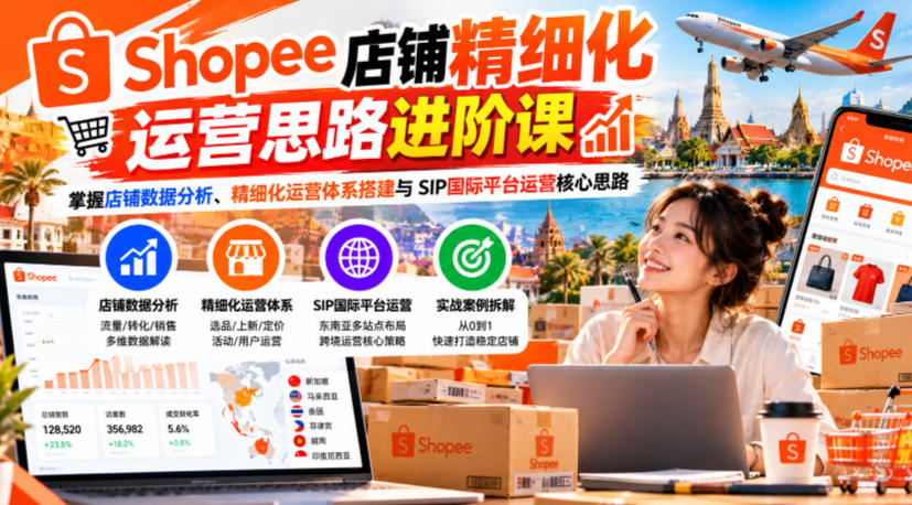 Shopee店铺精细化运营思路进阶课,掌握店铺数据分析、精细化运营体系搭建与SIP国际平台运营核心思路-离锋创库