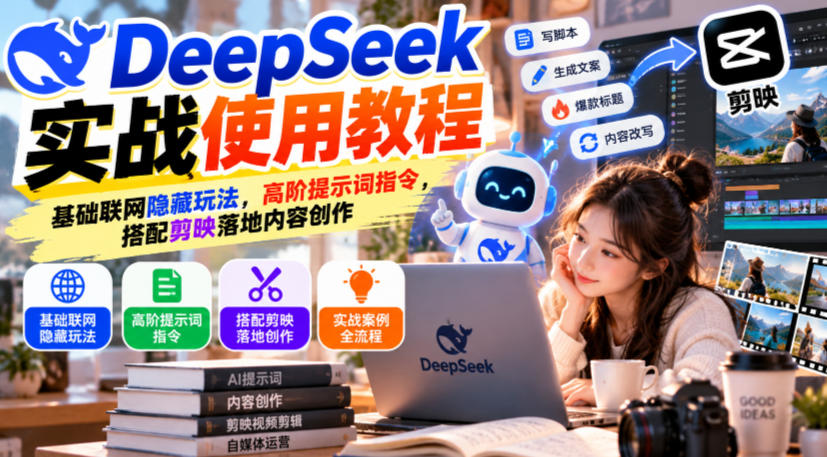 DeepSeek实战使用教程|基础联网隐藏玩法,高阶提示词指令,搭配剪映落地内容创作-离锋创库