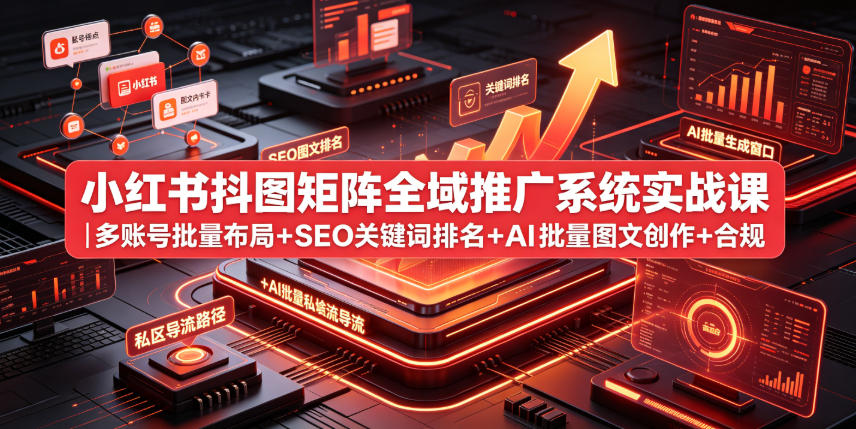 小红书抖图矩阵全域推广系统实战课｜多账号批量布局+SEO关键词排名+AI批量图文创作+合规私域导流完整落地教程-离锋创库
