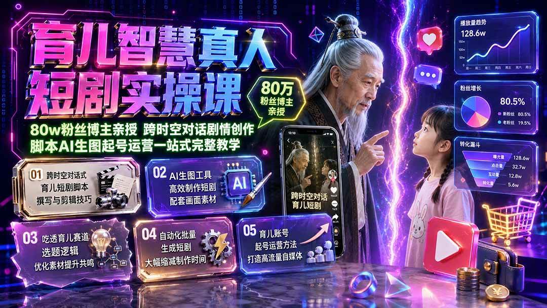 (19663期)育儿智慧真人短剧实操课|80w粉丝博主亲授,跨时空对话剧情创作,脚本AI生图起号运营一站式完整教学-离锋创库
