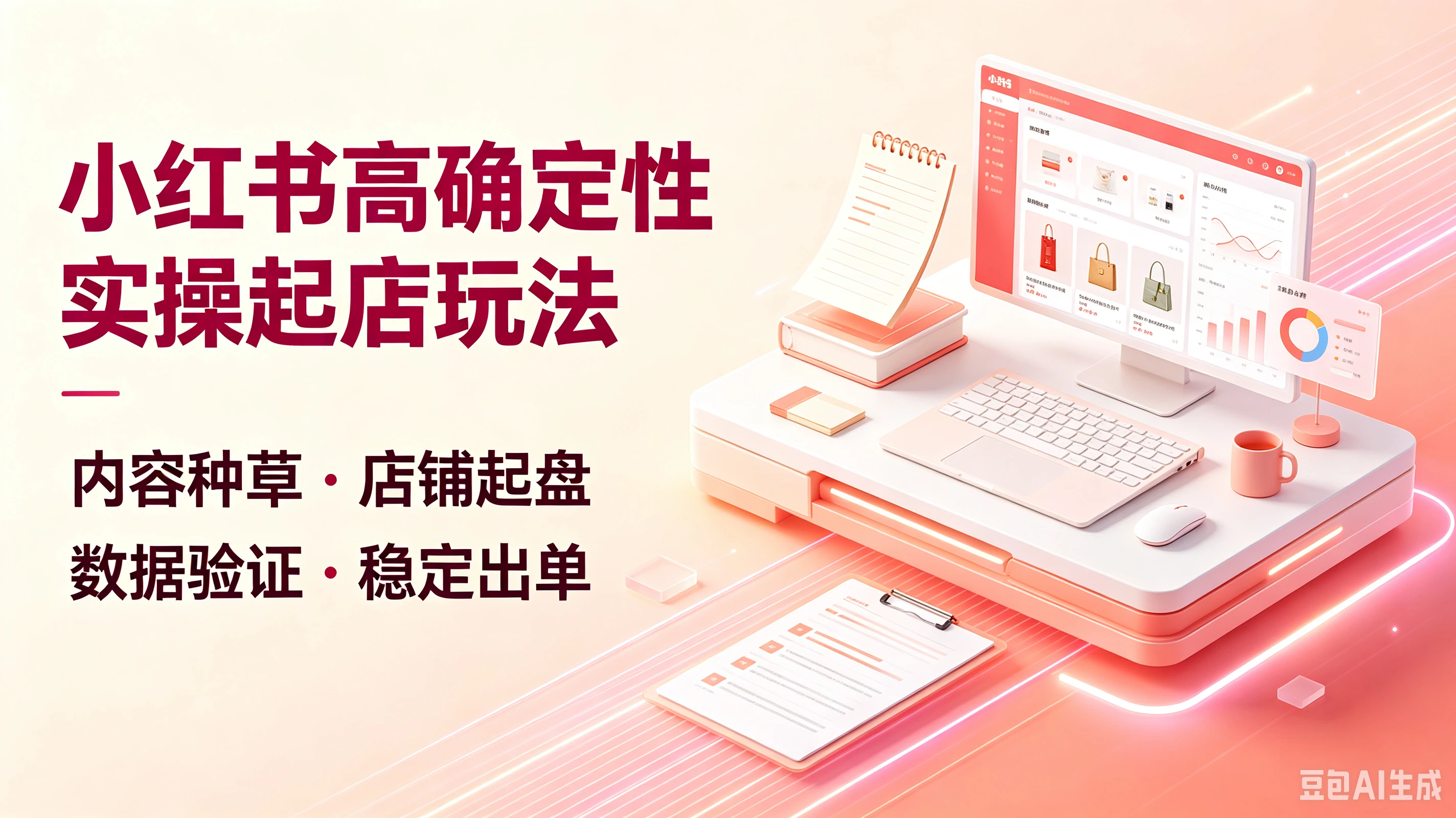 【精】小红书高确定性实操起店玩法，内容种草·店铺起盘、数据验证·稳定出单-离锋创库