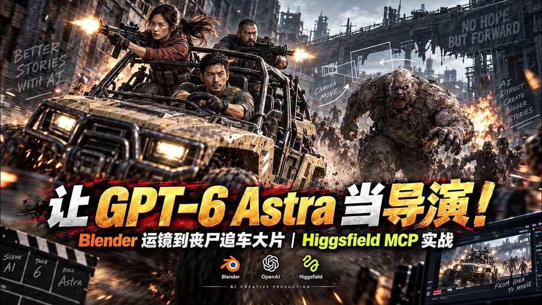（20762期）【无水印】让 GPT-6 Astra 当导演！Blender 运镜到丧尸追车大片｜Higgsfield MCP 实战-离锋创库