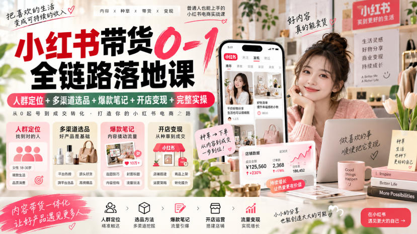 小红书带货0-1全链路落地课|人群定位+多渠道选品+爆款笔记+开店变现完整实操 小红书带货0-1全链路落地课|人群定位+多渠道选品+爆款笔记+开店变现完整实操