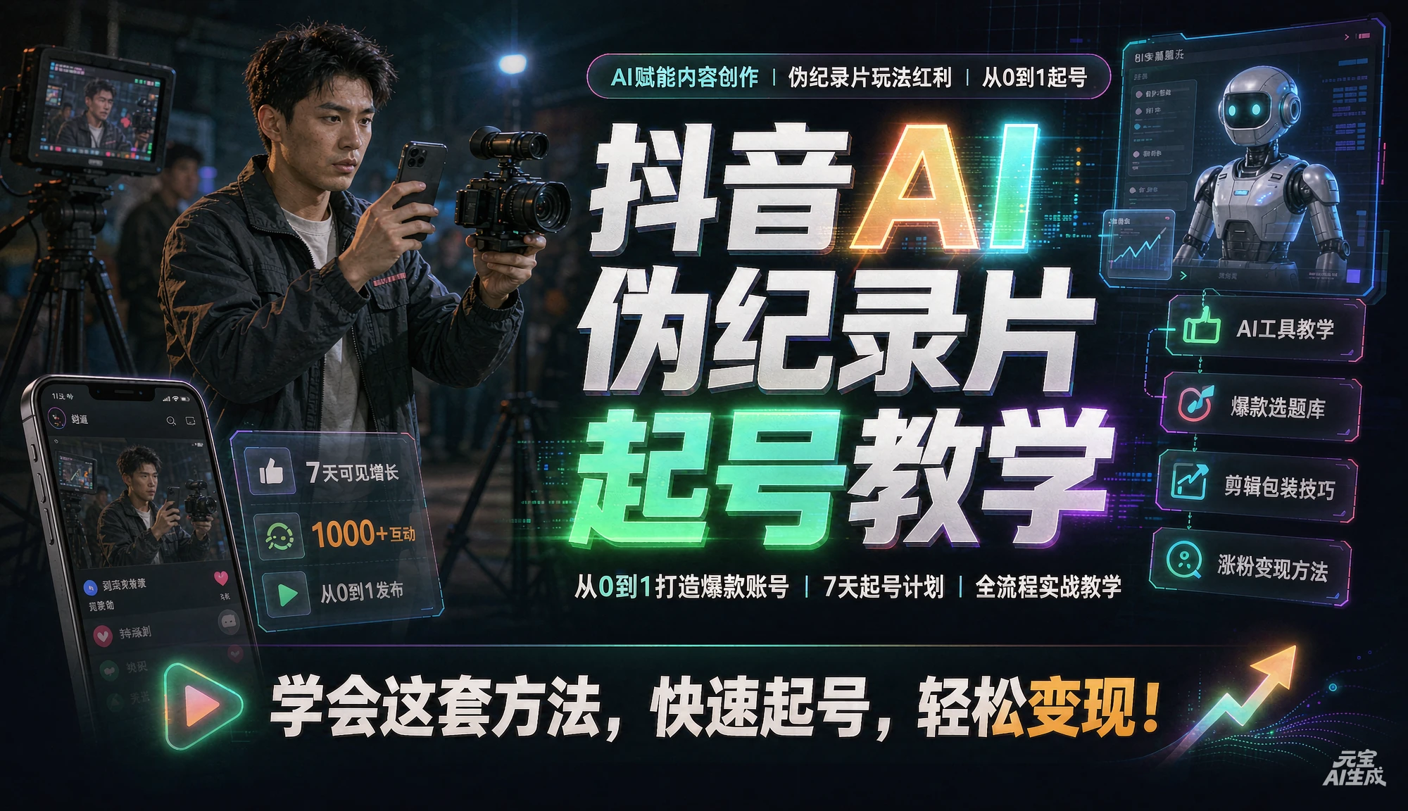 抖音AI伪记录片起号教学，从0到1打造爆款账号|7天起号计划|全流程实战教学-离锋创库