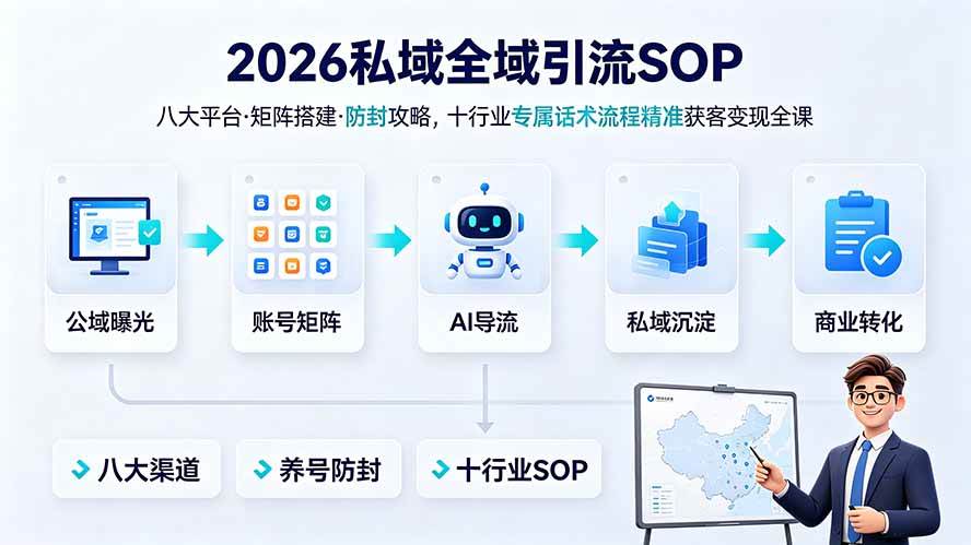 (19248期) 2026私域全域引流SOP|八大平台·矩阵搭建·防封攻略,十行业专属话术流程精准获客变现全课-离锋创库