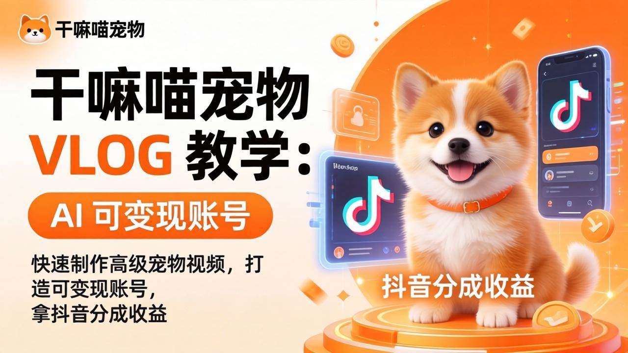 （17888期）干嘛喵宠物 VLOG 教学：AI 快速制作高级宠物视频，打造可变现账号，拿抖音分成收益-离锋创库