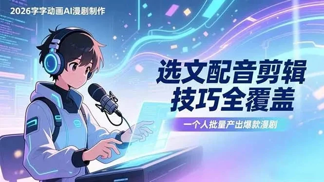 【精】2026字字动画AI漫剧制作-1期，选文配音剪辑技巧全覆盖，一个人就能批量产出爆款漫剧-离锋创库