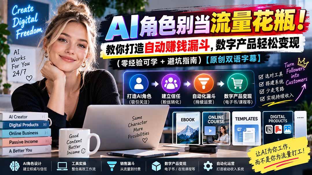 （20475期）AI角色别当流量花瓶！教你打造自动赚钱漏斗，数字产品轻松变现（零经验可学+避坑指南）【原创双语字幕】-离锋创库