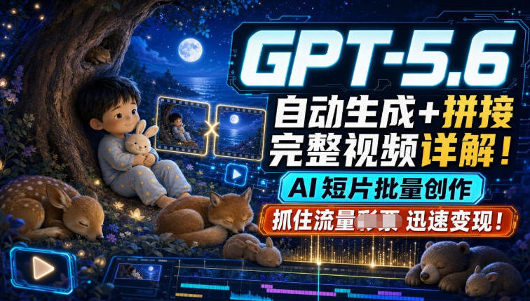 GPT-5.6自动生成+拼接完整视频详解,AI短片批量创作,抓住流量迅速变现!-离锋创库