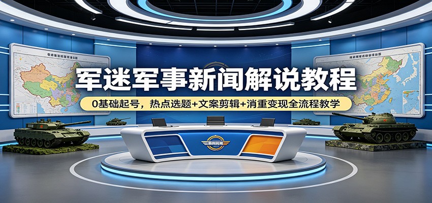 军迷军事新闻解说教程：0基础起号，热点选题+文案剪辑+消重变现全流程教学-离锋创库